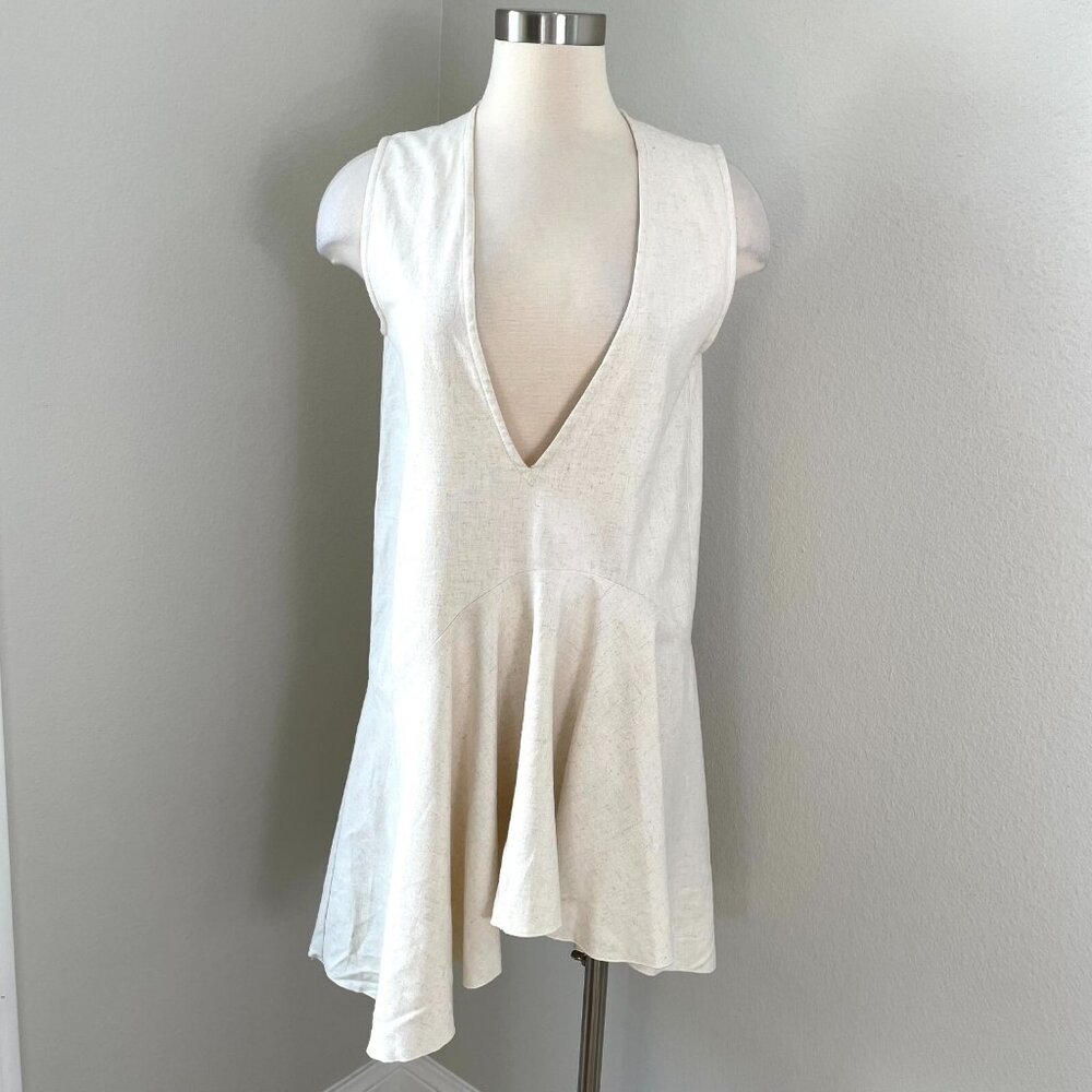 Maurie + Eve Womens 4 Linen Cotton Blend Low V Neck‎ Mini Dress Sleeveless